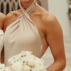 Show Me Your MuMu Jasmine Halter Maxi Dress - Champagne Luxe Satin, size XXS